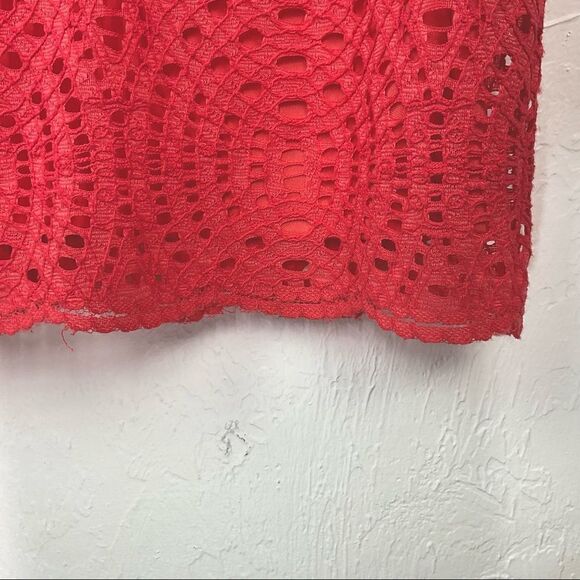 Chico’s Bright Red Orange Crochet Layered Short Sleeve Sheath Dress XS - Picture 3 of 7